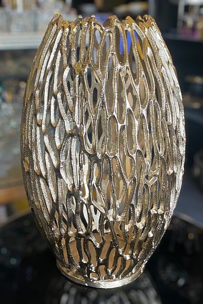LEMİ DEKORASYON Peacock Gold Decorative Casting Vase 38 cm