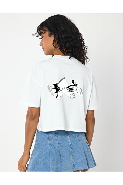 Windy Island Rucsac pentru femei cu imprimeu guler rotund Crop tricou