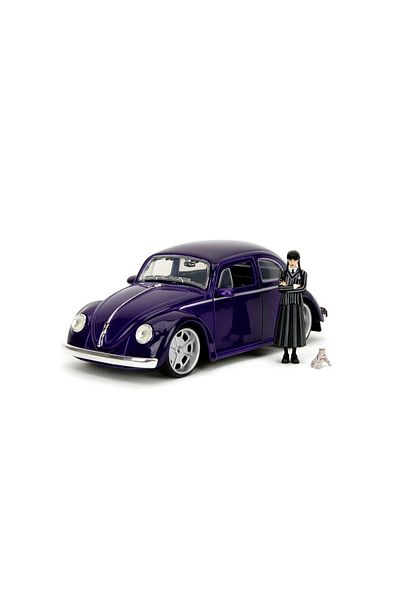 Simba JADA WEDNESDAY VOLKSWAGEN BEETLE 1:24 DIECAST CAR SET AND WEDNESDAY 7CM METAL FIGURE