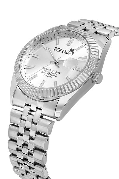 Polo Air Metal Case with Lens Calendar Men's Wrist Watch Silver Color Pl-0988E3X