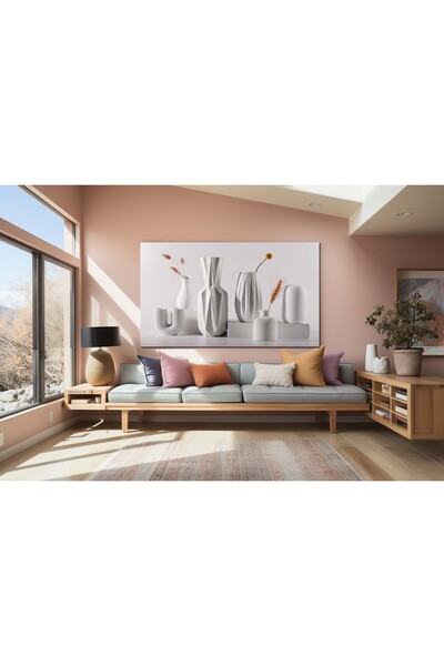 ESLEM BEYAZ VAZO DETAYLI KANVAS TABLO