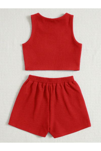 HEREN BUTİK Ribbed Double Suit with Color Options – Ribbed Crop Top & Shorts |   Children and Teenage Girls Summer Combination