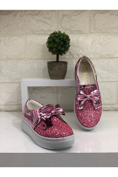 CihanShoes Children's Powder Glitter Lace-Up Shoes