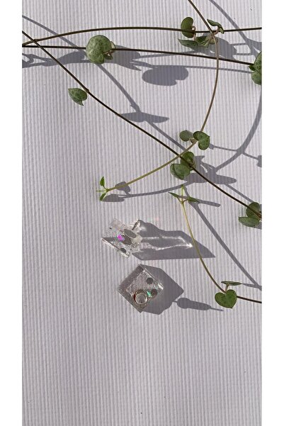 MISS GOLDEN Silver Glitter with Transparent Color Medium Size Square Shape Silver Accessory Epoxy Earrings Handmade Gift