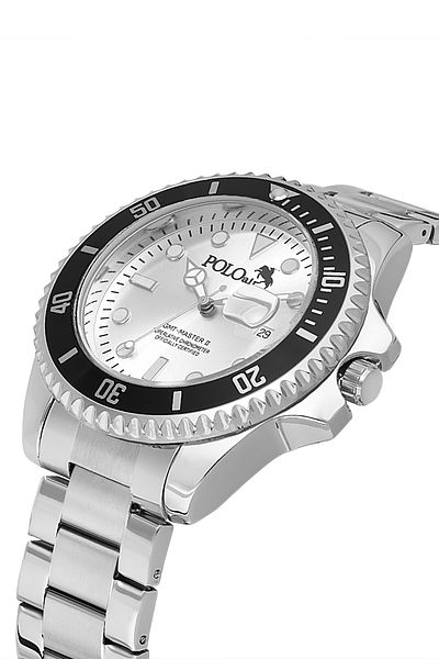 Polo Air Rotating Case with Lens Calendar Men's Wrist Watch Silver Color Pl-0989E4X
