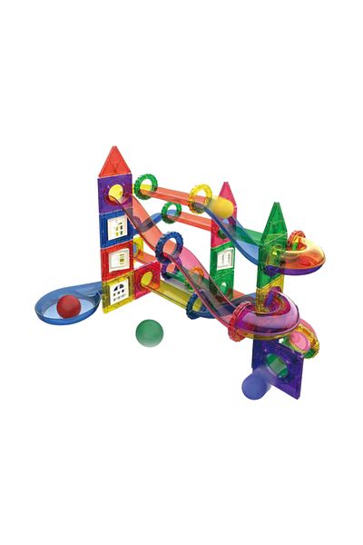 LUDIRO Set de Constructie, Piese Magnetice 3D Educationale, Circuit cu Bile, 62 piese