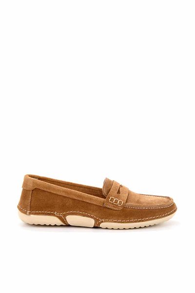 Bambi Дамски мокасини от естествена кожа Camel Suede01224010002