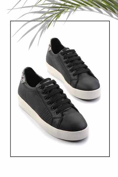 Bambi Black Beige Leather Women's Sneaker K01102100103