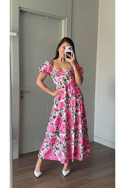 Nopen Knitwear Front Gathered Slit Detailed Maxi Dress