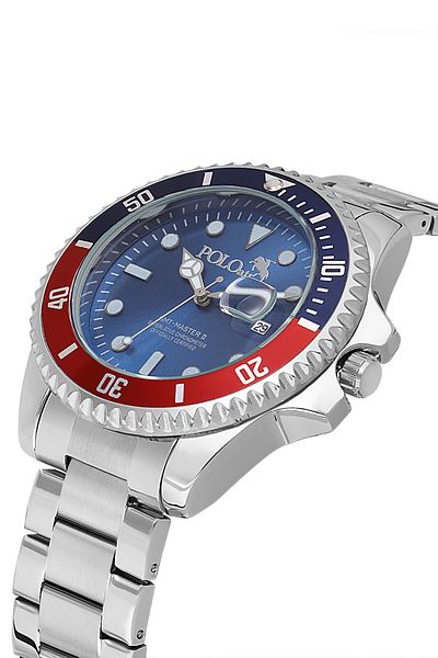 Polo Air Mercek Calendar Rotating Case Men Wrist Watch Silver Navy Blue Red Color Pl-0989E2X