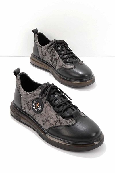 Bambi Black Leather Men's Sneaker E01398020241