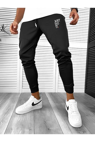 dehaine Men's Track Pants, Slim Fit, Just, 12616, Black
