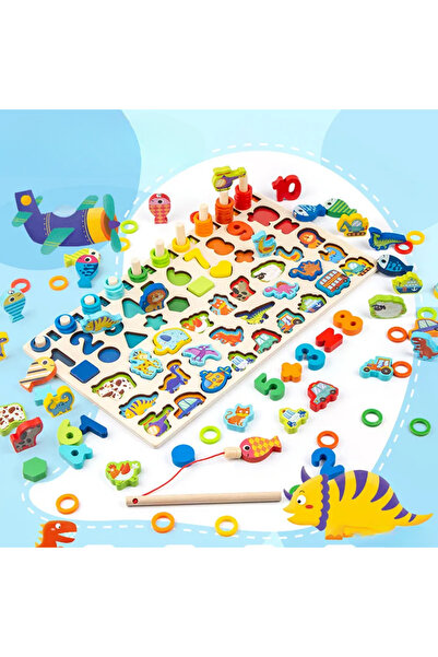 LUDIRO Ξύλινο παζλ με αριθμούς, σχήματα, ζώα, δεινόσαυρους και οχήματα