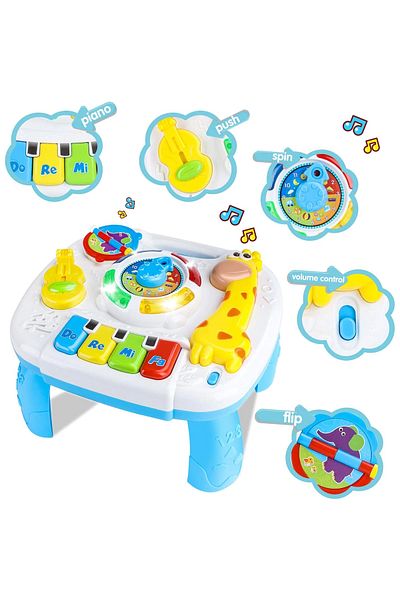 LUDIRO Baby Activity Table, Multifunctional Center with Piano, Lights and Sounds, Giraffe