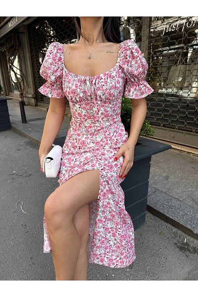Nopen Knitwear Women's Gathered Front Slit Detailed Midi Dress