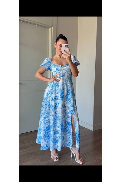 Nopen Knitwear Front Gathered Slit Detailed Maxi Dress