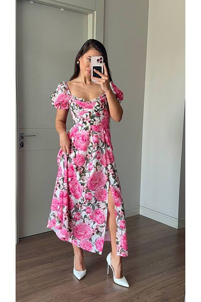 Nopen Knitwear Front Gathered Slit Detailed Maxi Dress