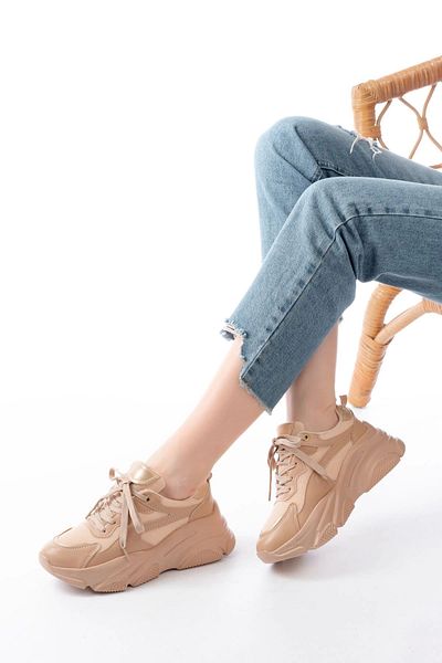 TB Terzi Bey Sp-149 Nut Gold Lace-Up Mesh Casual Sports Shoes