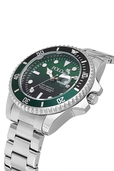 Polo Air Rotating Case with Eyepiece Calendar Men's Wrist Watch Silver Green Black Color Pl-0989E3X