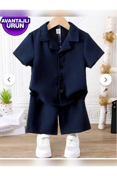 LADİN Shirt Detailed Cotton Waffle Shorts Set-Green