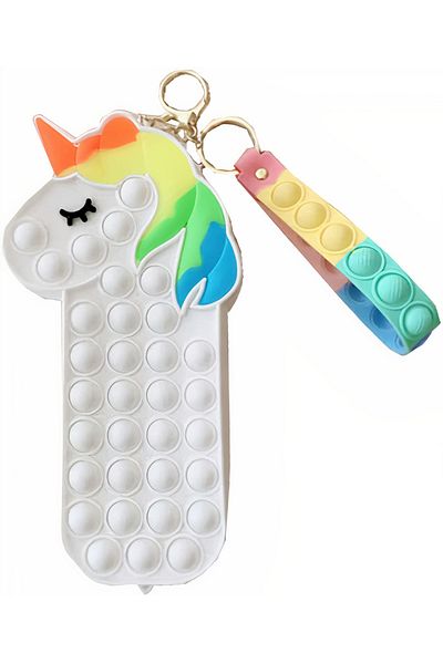 LUDIRO Pop IT NOW Silicone Pencil Case, With Zipper and Strap, Unicorn XXL, 20.4x4.5x10.2 cm, White