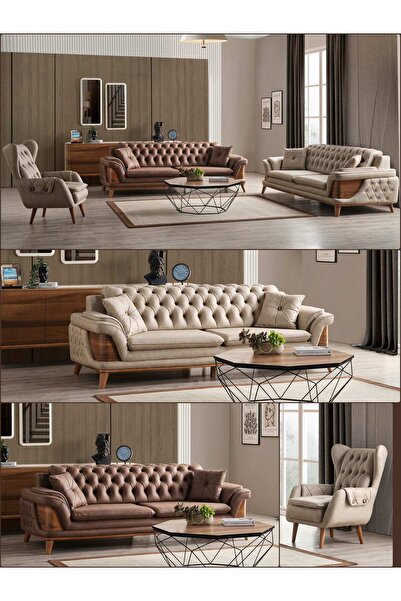 İnegöl Dizayn Deniz Retro Koltuk Takımı (3+3+1)