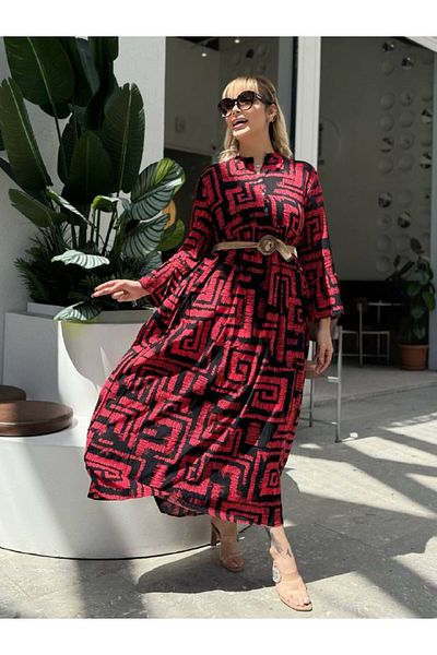 fly just Women's Plus Size Collar Button Spanish Sleeve Casual Cut Woven Viscosse Dress
