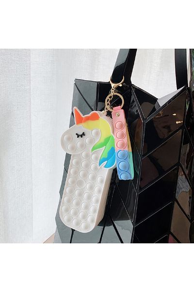 LUDIRO Pop IT NOW Silicone Pencil Case, With Zipper and Strap, Unicorn XXL, 20.4x4.5x10.2 cm, White