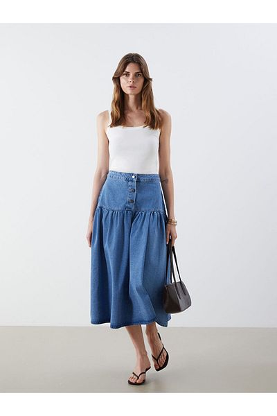 LC Waikiki Standard Fit Pleated Jean Skirt
