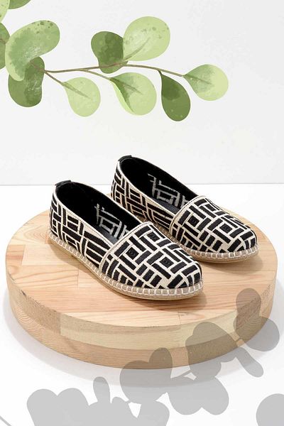 Bambi Beige Black Straw Genuine Leather Women's Espadrille K01534070628