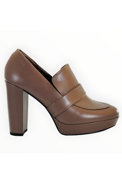 Next Pantofi cu Toc si Platforma Penny Loafer Piele Ecologica Taupe Marimea 37 EU