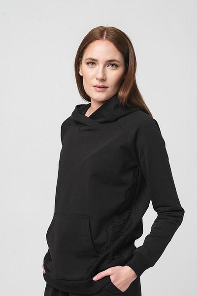 Pegas WOMEN'S LACE COTTON SWEATSHIRT BLACK-XS