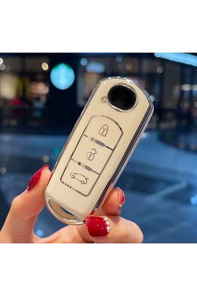 emii auto spare parts Key Case Cover for Mazda 2 3 6 Atenza Axela Demio Cx-5 Cx5 Cx-3 Cx7 Cx-9 White/Gray with 3 Keys
