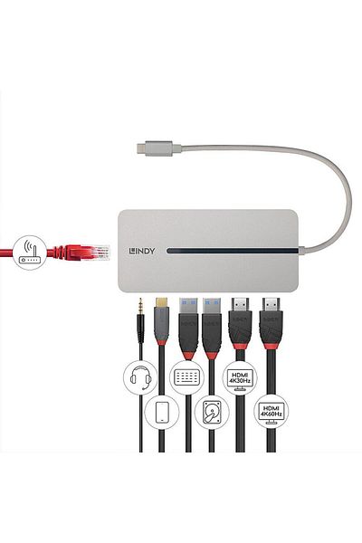 LİNDY DST-Mx Duo Mini Docking Station USB Type-C, Dual display (4k), 100W Pass-through charging