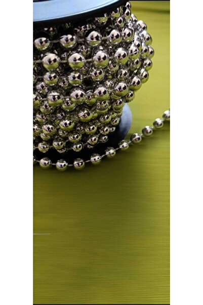 hobidaşım Panglică argintie cu perle întregi 8 mm, 20 metri Panglică decorati...