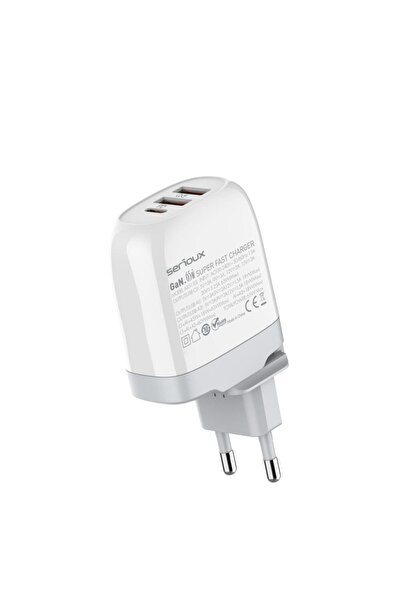 SERIOUX Incarcator retea QC65WGAN, 65W, tehnologie GaN, 1x USB-C, 2x USB-A, cablu Type-C inclus, Alb