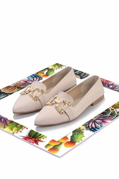 Bambi Beige Satin Women's Ballerinas K01473010038