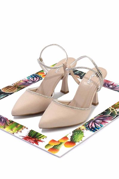 Bambi Pantofi de seară de damă din satin bej mat K 01419062938