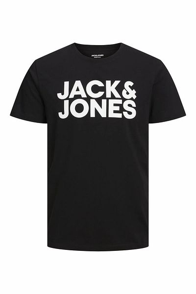Jack & Jones Men's Black Jjecorp Logo Tee Ss O-Neck Noos Pls Plus Size T-Shirt 12158505-Black