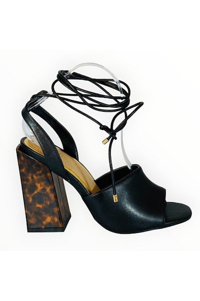 Dune London Sandale Dama cu Toc Head Over Heels Piele Ecologica Neagra