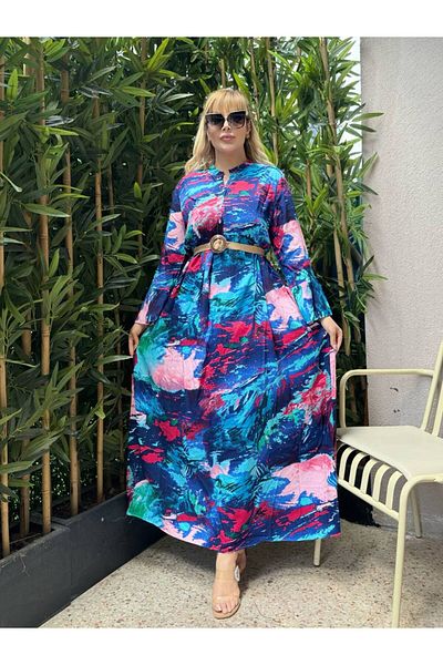 fly just Women's Plus Size Collar Button Spanish Sleeve Casual Cut Woven Viscosse Dress