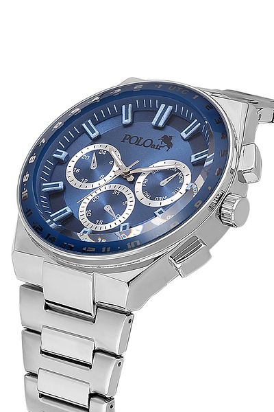 Polo Air Metal Case Men Wrist Watch Silver Navy Blue Color Pl-0990E2X