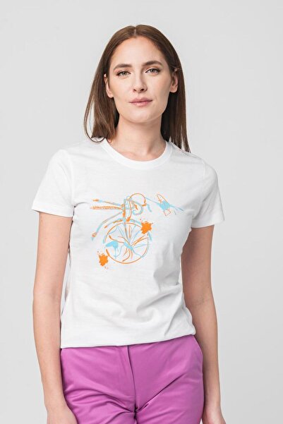 Pegas Tricou casual alb de damă cu imprimeu bicicletă - Mărimea L