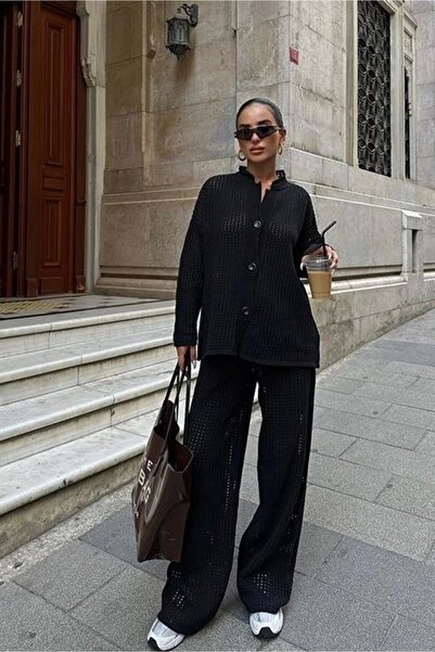 Genel Markalar Siyah Moon Salaş Kroşe Pantolon Takım 9880