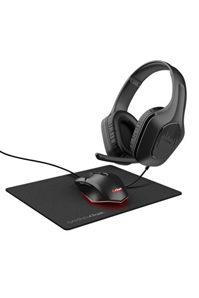Trust GXT 790P Tridox Set de gaming 3-în-1 cu căști, mouse și mousepad, Negru