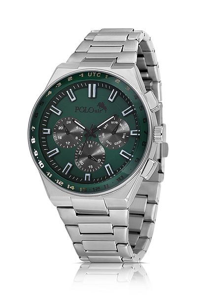 Polo Air Metal Case Men Wrist Watch Silver Dark Green Color Pl-0990E4X