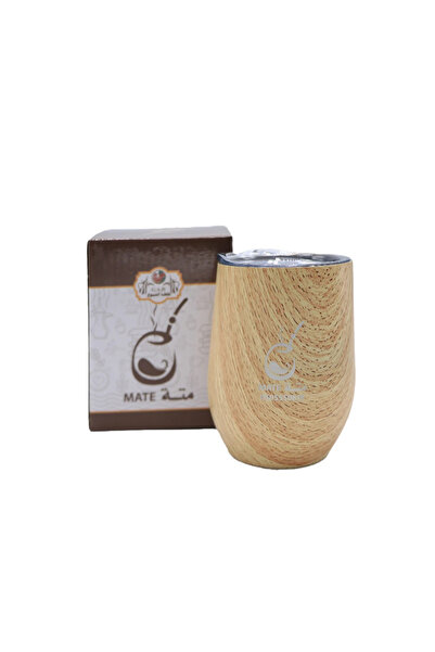 shuyukh coffee Mate Cup Steel Light Wooden Color with Lid 350ml Capacity