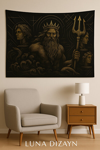 LUNA DİZAYN POSEİDON Dekoratif Duvar Örtüsü Halısı 140 X 100 Cm-70x100 Cm