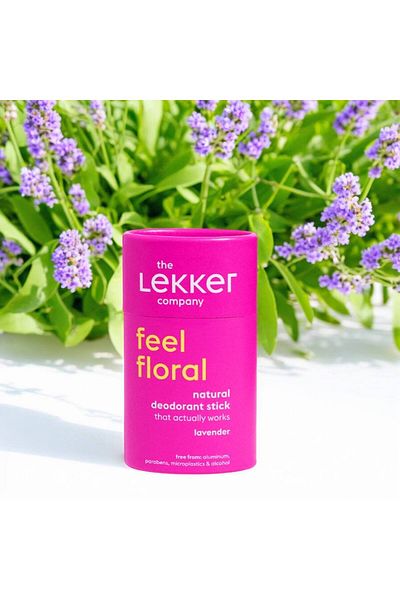 LEKKER Deodorant stick Lekker, vegan, aluminum-free, Feel Floral Lavender 40g (Zero Plastic)