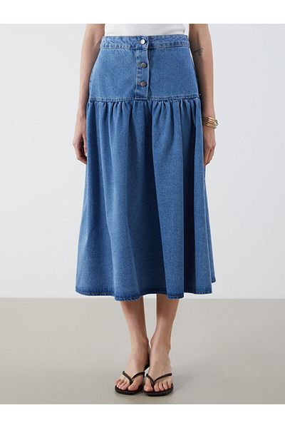 LC Waikiki Standard Fit Pleated Jean Skirt